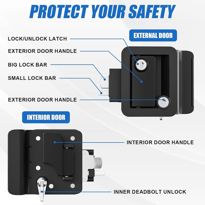 Marvelity Upgraded RV Door Lock Replacement, Black RV Door Latch with Paddle Deadbolt, Fit 3.55" x 2.68" Lock Hole, Black Nylon Material Door Lock with 2 Keys for Cargo Hauler Travel Trailer - Image 4